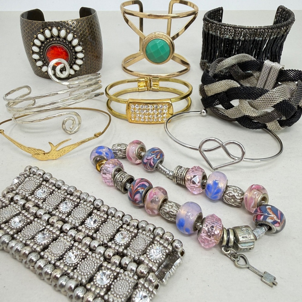 Mixed‎ Bracelet Lot of 10 Cuffs Bangles Charms Beaded Statement Stack